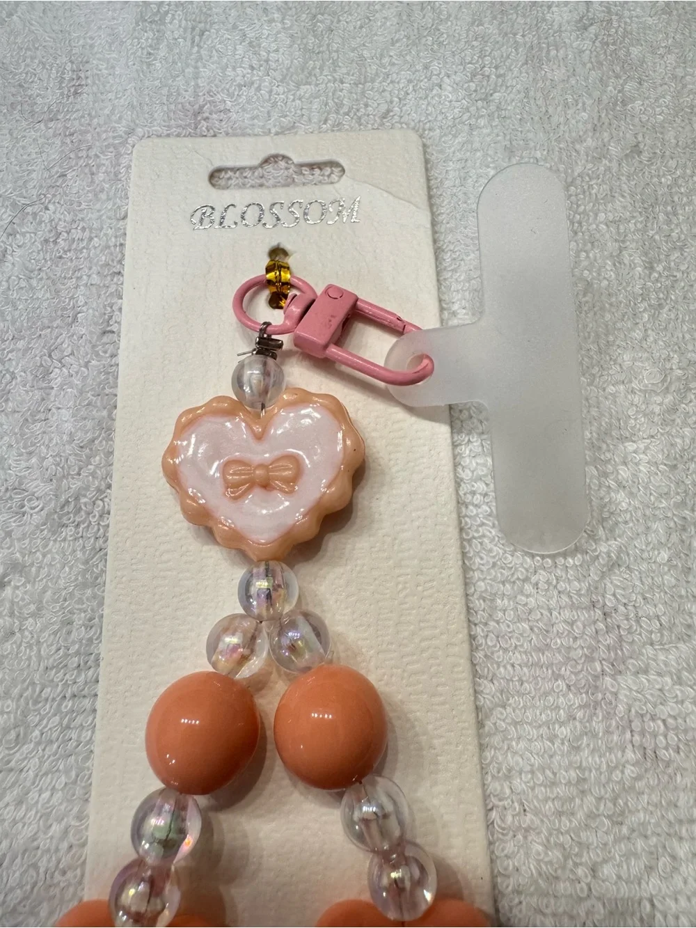 Peach Heart Beaded cell phone Strap bracelet